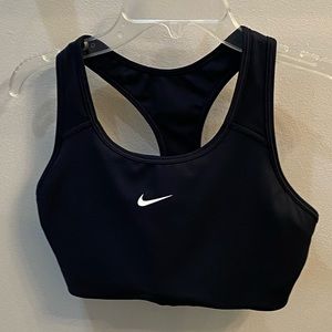 Nike Black Dri-Fit White Swoosh Padded Racer Back Sports Bra M
